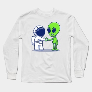 Cute Astronaut Hand Shake With Alien Long Sleeve T-Shirt